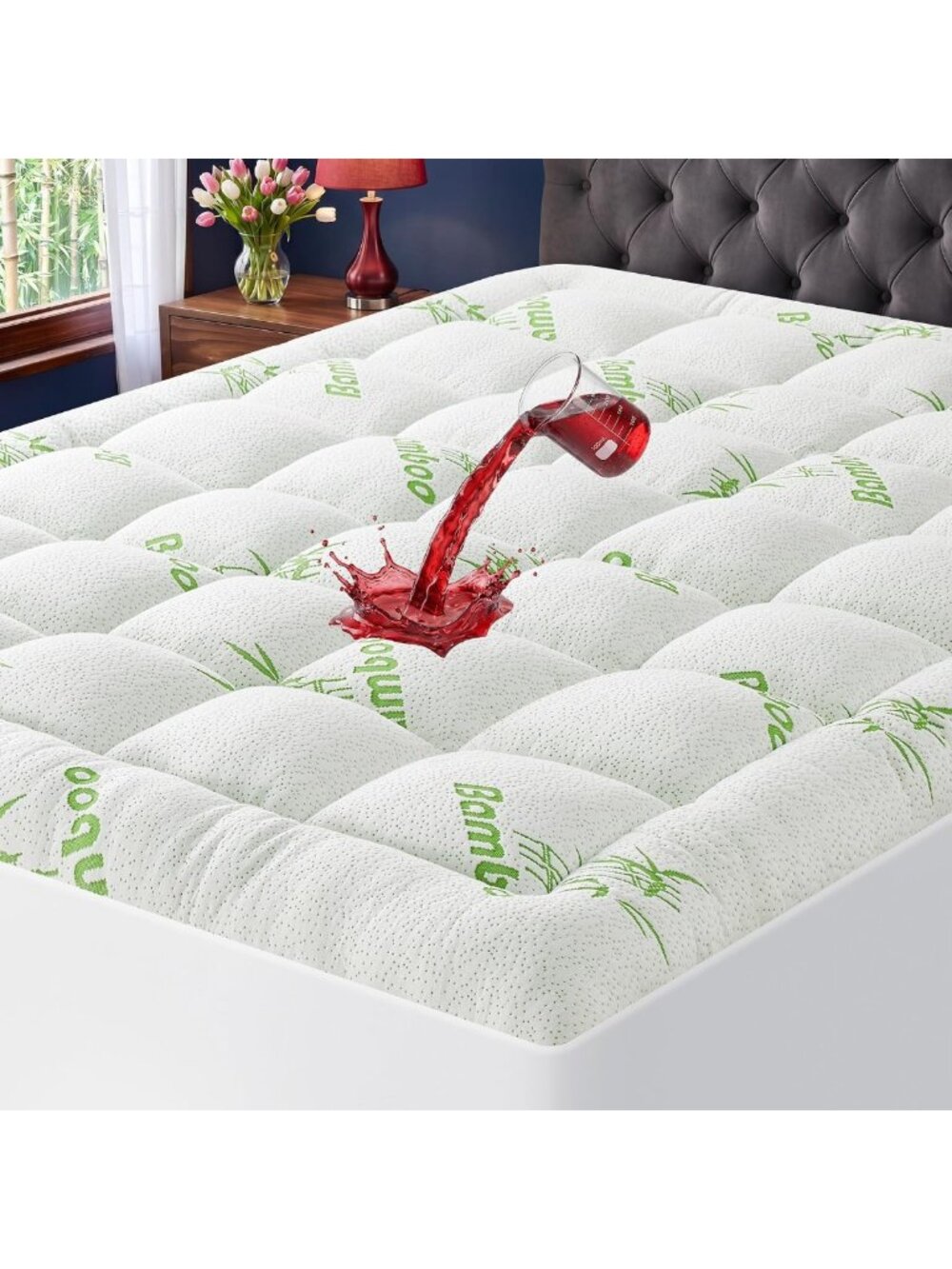 Extra Thick Waterproof King Size Mattress Topper - Cooling Bamboo Pad for Back